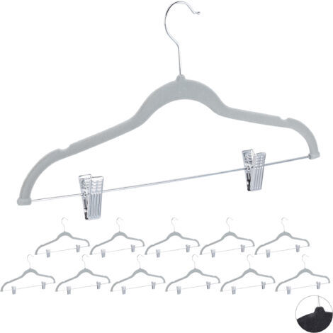 60x Cintres en velours, pinces, clips, manteaux, pantalons, robes, vêtements, crochet 360°, 43 cm, antidérapant, gris