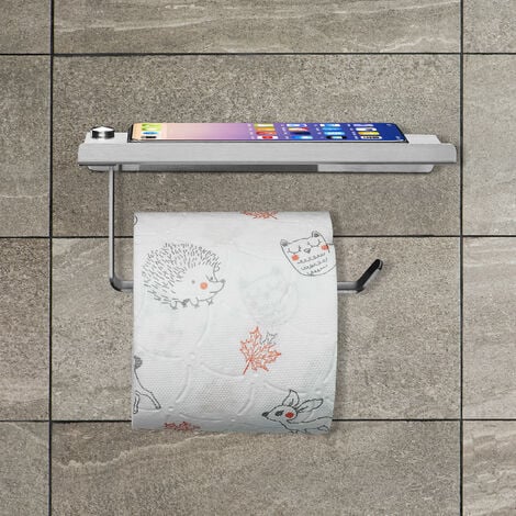 Relaxdays Porte-papier toilette, avec support, distributeur en inox brossé,  montage mural, HLP 8 x 18 x 9,5 cm, argenté