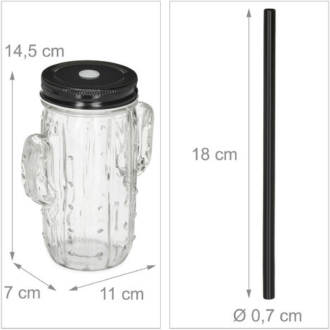 Lot De 10 Jarres à Boisson Relaxdays - 500 Ml, Couvercles Colorés Et Pailles Incluses, Design Rétro, Lavable Au Lave-vaisselle