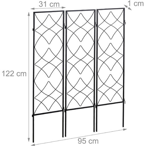 Treillis de jardin, métal, lot de 9, à planter, support pour plantes  grimpantes, 122x31 cm, jardin, noir