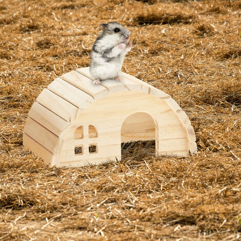 Relaxdays Maison pour hamster (nain) et souris, en bois, accessoire de cage, H x L x P : env. 10 x 18,5 x 13 cm, nature