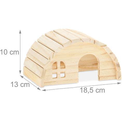 Relaxdays Maison pour hamster (nain) et souris, en bois, accessoire de cage, H x L x P : env. 10 x 18,5 x 13 cm, nature