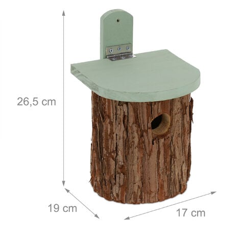 Relaxdays Nichoir d'extérieur pour oiseaux à suspendre, trou d'envol de 32  mm, bois de sapin, HLP 26,5x17x19 cm, nature