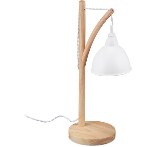 Lampe de chevet avec abat-jour en tissu et pied en bois style arbre