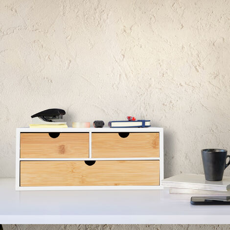 Organiseur Tiroirs Bambou Relaxdays - 2 Compartiments, 33x21x14cm, Pour Bureau/cuisine/salle De Bain