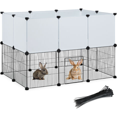 Relaxdays Cage extérieur lapin, en panneaux à assembler, HLP 72,5 x 110 x  74 cm, pour petits animaux, noir/blanc