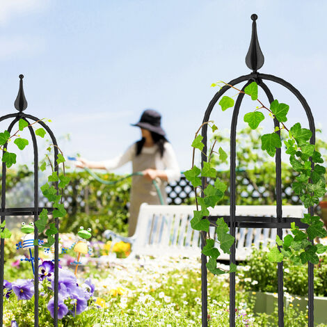 2 Obélisques Plantes Grimpantes Relaxdays 100cm - Support Métal Noir Pour Rosiers Et Tomates