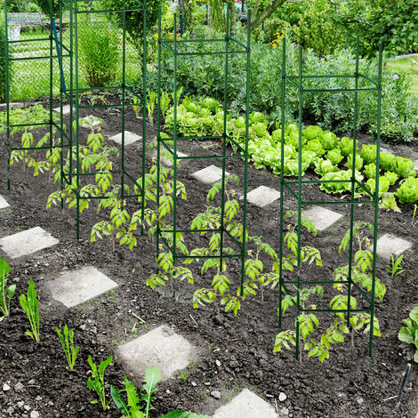 Relaxdays Lot De 3 Tuteurs à Tomates Pliable Métal Vert - Support Plantes Grimpantes 150 Cm