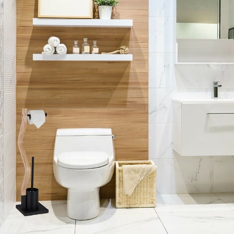 Relaxdays Porte brosse WC, porte-brosse toilettes bambou rond