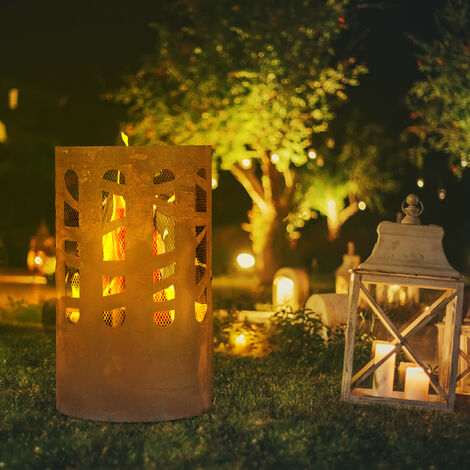 Brasero Design Maille Aspect Rouille - Grille Et Tisonnier - Pour Jardin Et Terrasse