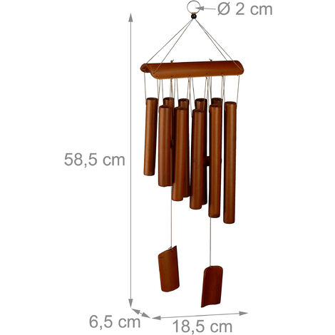 Relaxdays Carillon Bambou, Moulin à Vent, Son, décoration Jardin, Bois, Feng Shui Mobile, 73 cm, Nature, Coton, Taille Unique