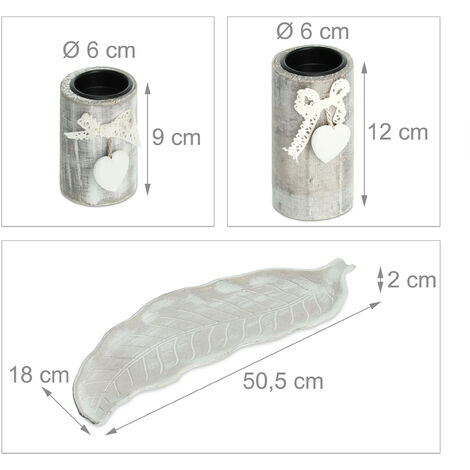 Relaxdays Porte-Bougies Doré Lot De 3 Avec Plateau Feuille Et Pierres Décoratives - 50 Cm - Ambiance Cosy