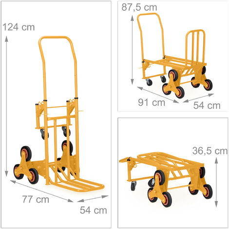 Diable De Transport Pliable Relaxdays - 200kg, 6 Roues Caoutchouc, Hauteur Réglable