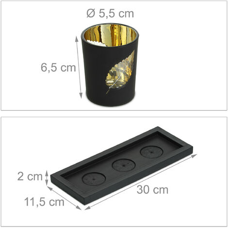 Relaxdays Porte-bougies en lot avec plateau et pierres, 39,5 cm de