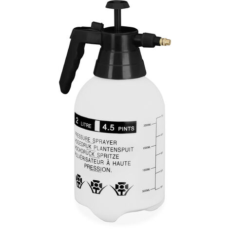 Relaxdays Pulvérisateur universel manuel 2L, jet réglable, pour eau et désherbant, brumisateur jardin, blanc et noir (1/5)