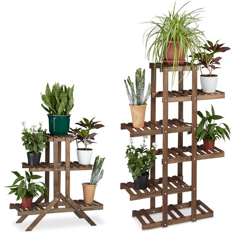 2x Étagère à plantes en kit, Escalier à fleurs, Étagère à plantes, Support à fleurs, Multi-étagères, 5 niveaux, en bois (1/5)