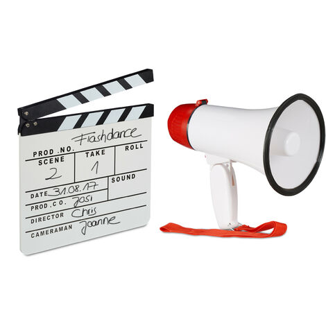 ensemble de 2 pièces pour tournage, mégaphone de stade, clap de cinéma blanc, cornet acoustique 10 watts, clap en bois (1/5)