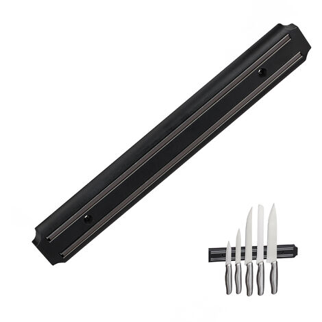 Relaxdays Barre magnétique, rangement outils, à aimant, couteaux & ustensiles, plastique, 33 cm de largeur, noir (1/5)