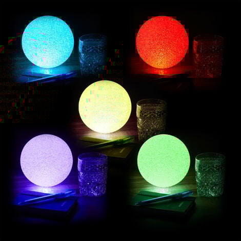 Lampe LED boule, lot de 2, changement couleurs, batteries, sans câble, intérieur, boule lumineuse d. de 15 cm, blanche