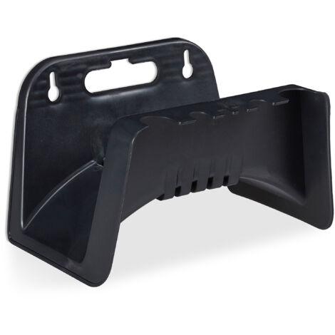 Support pour tuyau, lot de 2, mural en plastique, suspension pour tuyau d’arrosage de jardin, HlP 14 x 24 x 16 cm, noir (1/5)