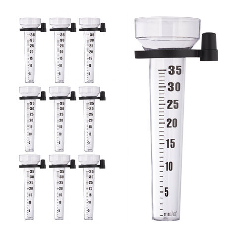 Lot de 10 pluviomètres, à fixation, Compteur pour le jardin, gros affichage, 35 mm/m², plastique, transparent