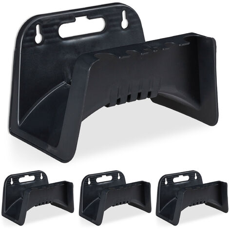 Support pour tuyau, lot de 4, mural en plastique, suspension pour tuyau d’arrosage de jardin, HlP 14 x 24 x 16 cm, noir (1/5)