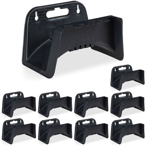 Support pour tuyau, lot de 10, mural en plastique, suspension pour tuyau d’arrosage de jardin, HlP 14 x 24 x 16 cm, noir