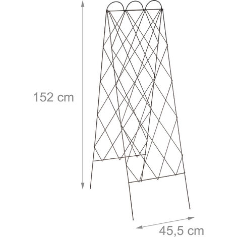 Relaxdays Tuteur plantes grimpantes, en métal, lot de 3, à planter, hauteur  de 152 cm, jardin, rouge brun