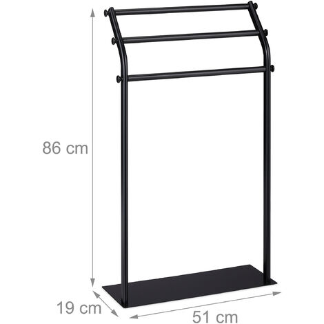 Porte-Serviettes Relaxdays - 2 Barres - Autonome Noir - Pour Salle De Bain Ou WC - 82x50cm