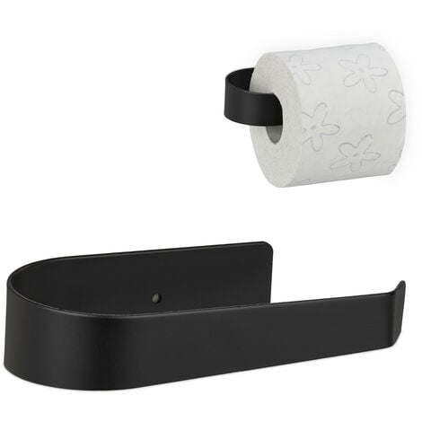 Relaxdays Porte papier toilettes sur pied en métal chrome support rouleau WC  HxlxP: 72 x 23 x 13,5 cm, noir/chrome