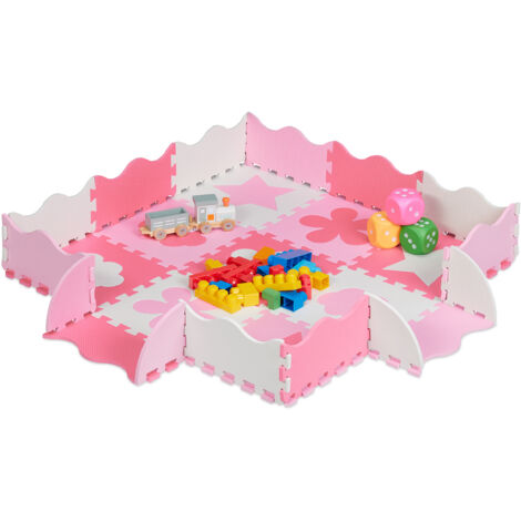 Relaxdays – Tapis de sol puzzle 34 pièces en mousse EVA – Surface 0,77 m² – Pièces de bordure érigibles – Éducatif et non toxique – Rose