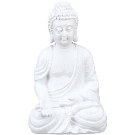 Relaxdays Statue de Bouddha assis, résistante aux intempéries et au gel, pour jardin et salon, 30 cmx19,5x12 cm, blanc