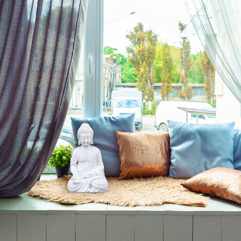 Relaxdays Statue de Bouddha assis, résistante aux intempéries et au gel, pour jardin et salon, 30 cmx19,5x12 cm, blanc
