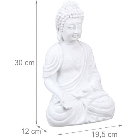 Relaxdays Statue de Bouddha assis, résistante aux intempéries et au gel, pour jardin et salon, 30 cmx19,5x12 cm, blanc
