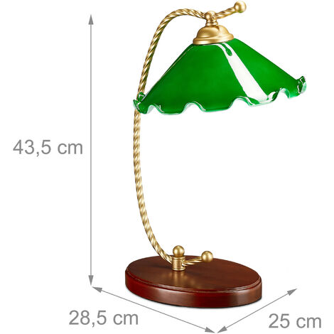 Relaxdays Lampe de Bureau Banquier avec Abat-Jour en Verre Vert