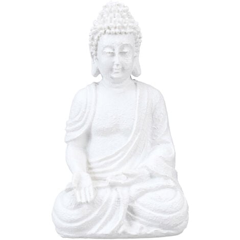 Relaxdays Statue de Bouddha assis, résistante aux intempéries et au gel, pour jardin et salon, 17,5 cm, blanc