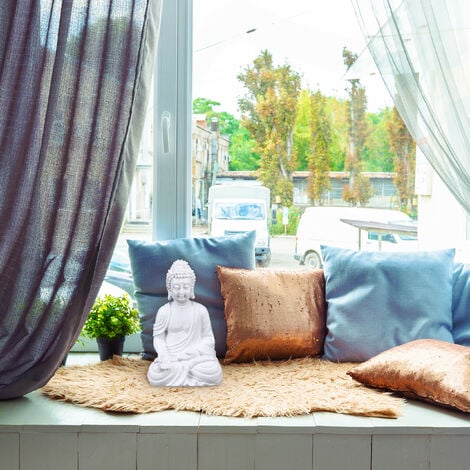 Relaxdays Statue de Bouddha assis, résistante aux intempéries et au gel, pour jardin et salon, 17,5 cm, blanc