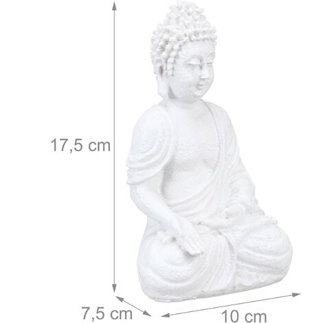 Relaxdays Statue de Bouddha assis, résistante aux intempéries et au gel, pour jardin et salon, 17,5 cm, blanc