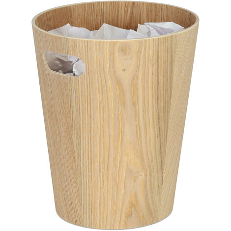 Relaxdays Corbeille à Papiers En Bois, Poignées, Sans Couvercle, 28 X 23 Cm, 7,5 L, Bureau