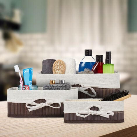 Relaxdays Panier de rangement lot de 3, organiseur salle de bain, 3, 4 et 9  compartiments, pliable, 9,5x30x30 cm, gris