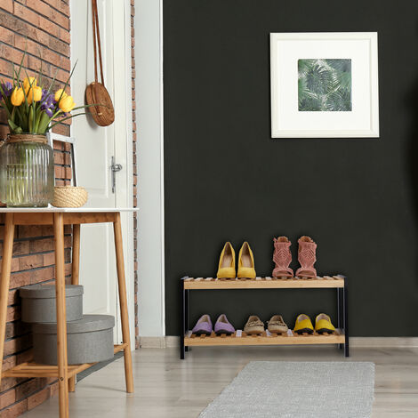 Banc à Chaussures Relaxdays – 2 Niveaux De Rangement, Coussin Rembourré, Dimensions 50.5x82x33 Cm, Noir, Pour Entrée Ou Chambre