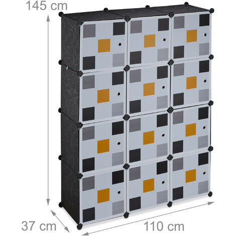 Relaxdays Étagère cubes rangement penderie armoire 12 compartiments  plastique modulable HxlxP: 145,5 x 145,5 cm, noir : : Cuisine et  Maison