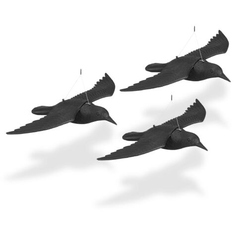Relaxdays Épouvantail à pigeons, lot de 3 pièces en plastique, pour repousser les oiseaux, pour jardin & balcon, noir (1/5)