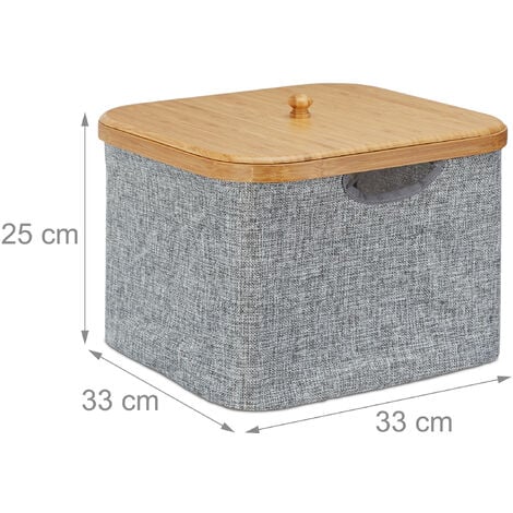 2x Panier de rangement en tissu boîte de rangement gris bambou couvercle  poignées HxlxP: 25 x 33 x 33 cm, gris