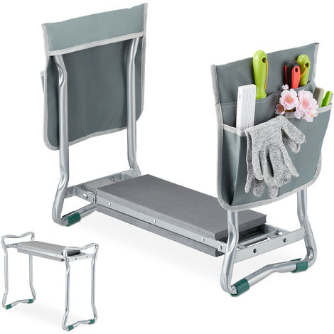 Relaxdays Agenouilloir de jardinage, pliable, soulage les articulations, 150 kg max, à 2 poches, rembourré, argenté/gris (1/5)