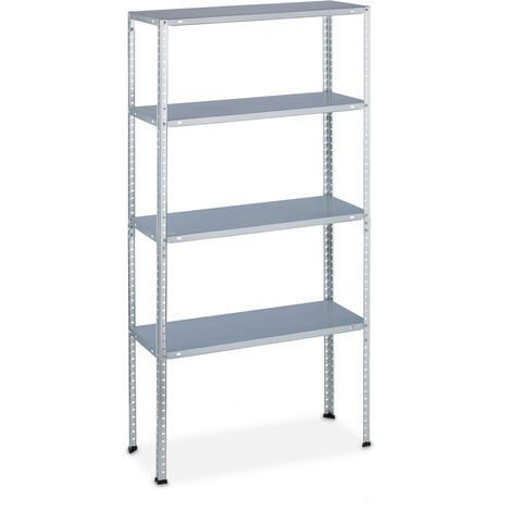 Relaxdays – Étagère charge lourde 200 kg – 4 niveaux – Dimensions 150 x 75 x 30 cm – Acier zingué argenté pour cave et garage