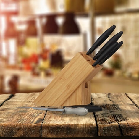 Relaxdays Bloc à couteaux en bambou, sans couteaux, rangement pour la  cuisine, HxLxP 20 x 11