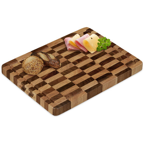Relaxdays – Planche à découper en bois d'acacia 40x30cm – Antibactérienne – Avec récupérateur de jus – Protection lames – Poignées intégrées (1/5)