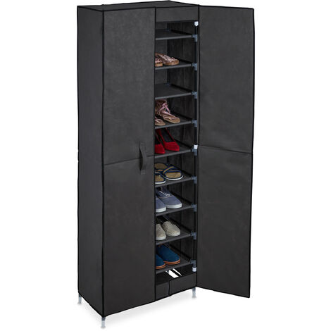 Relaxdays – Armoire à chaussures 30 paires – Portes magnétiques – Système emboîtable – Tissu non tissé – Dimensions HxLxP : 168x61x31,5 cm – Gris (1/5)