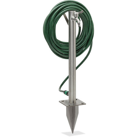 Relaxdays – Colonne d’eau ronde en inox avec support tuyau – Arrivée d’eau jardin – Dimensions 66x29x15 cm – Connexions 2x 3/4 pouces